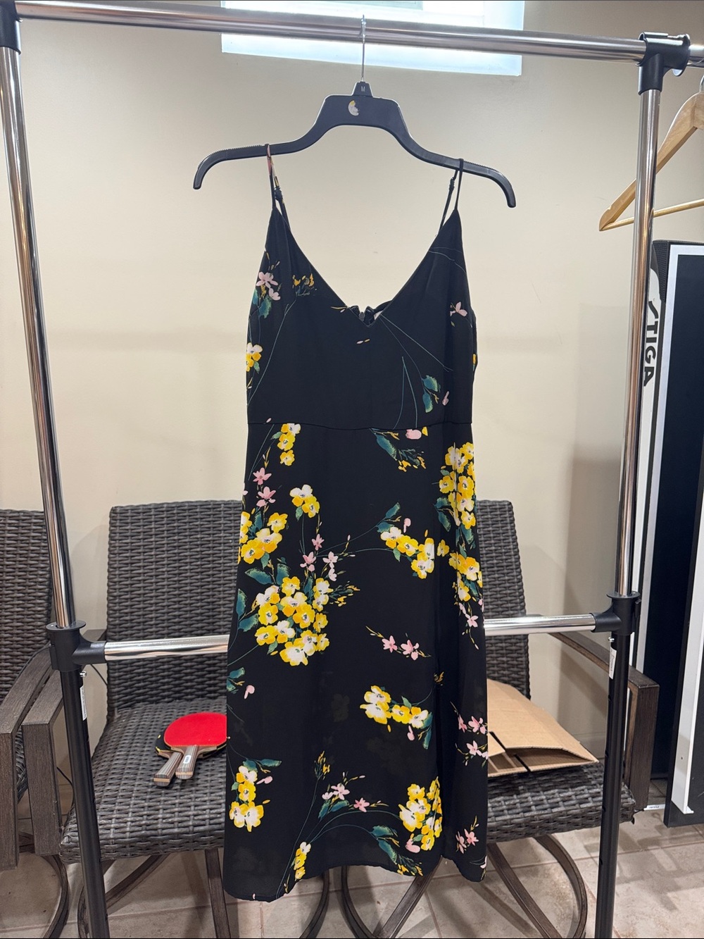 Black Floral Slip Dress with Yellow Blooms
